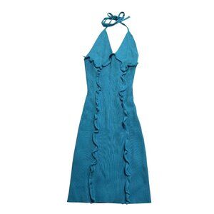 H:ours Taysia Halter Mini Dress in Turquoise